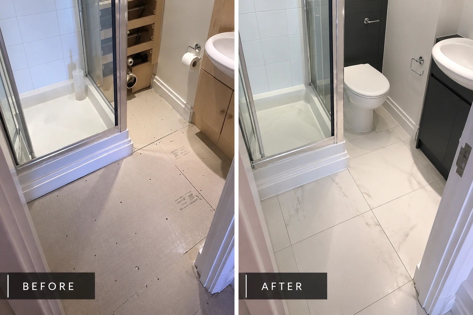 Bathroom tiling renovation before and after — professional tiler in West London