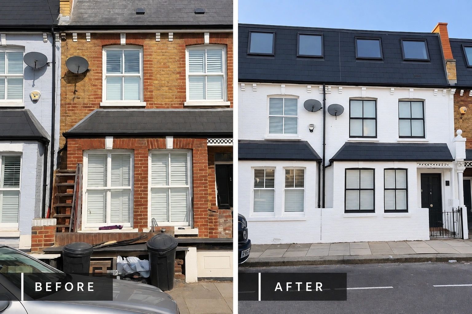 Property exterior painting and decorating before and after — West London