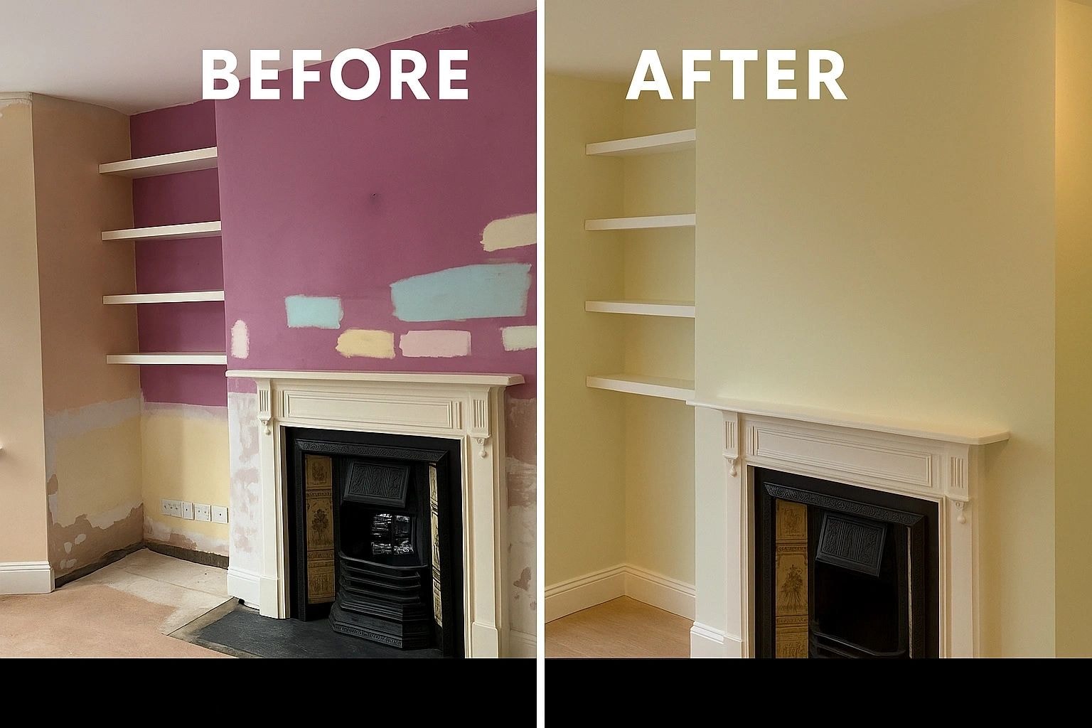 Living room painting and decorating before and after — painter and decorator West London