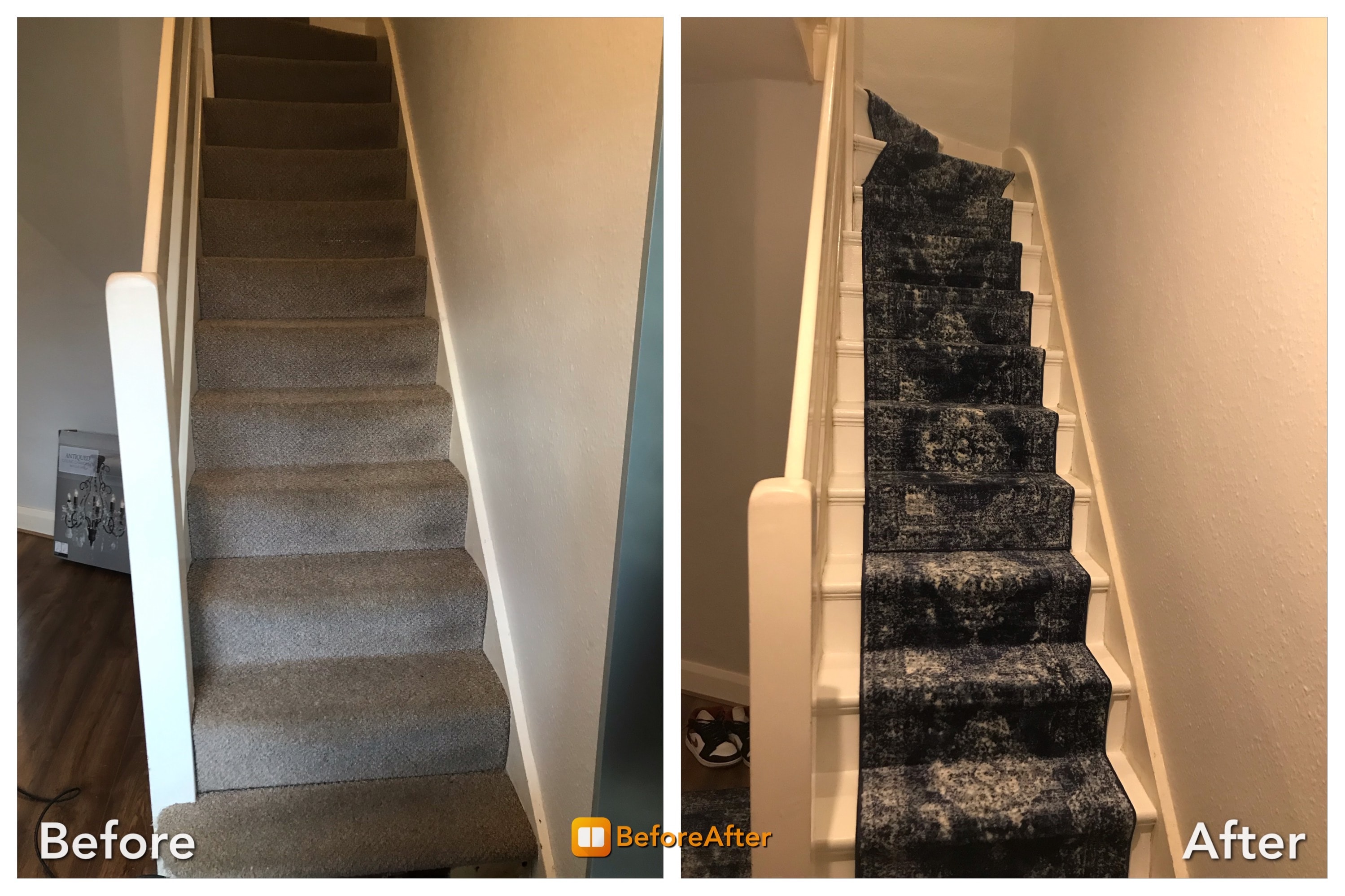 Staircase carpet replacement before and after — West London